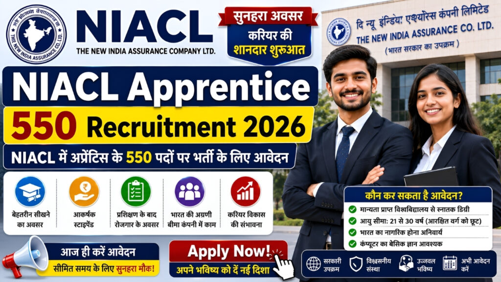NIACL Apprentice 550 Recruitment 2026: NIACL में अप्रेंटिस के 550 पदों पर भर्ती के लिए आवेदन