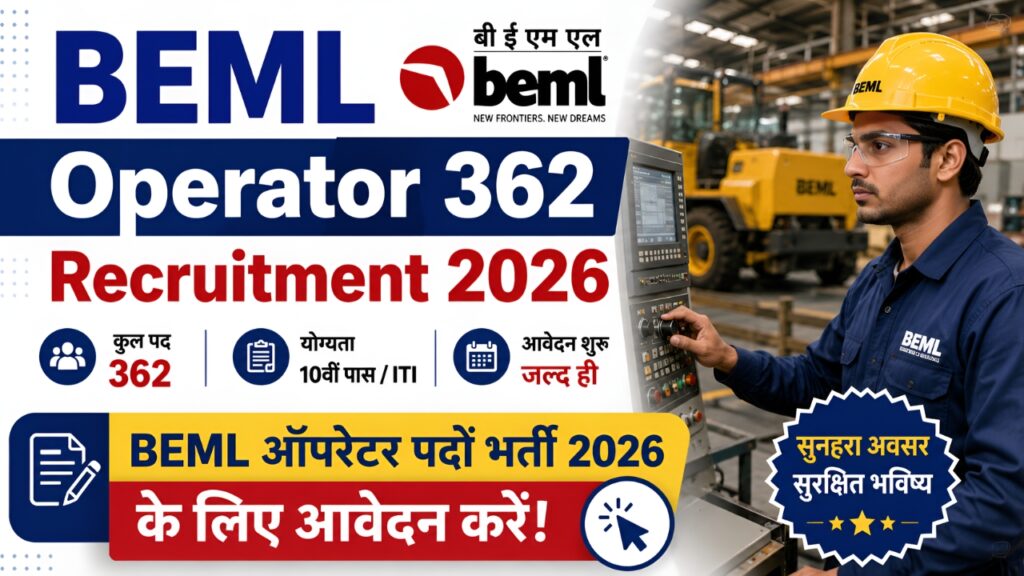 BEML Operator 362 Recruitment 2026: BEML ऑपरेटर पदों भर्ती 2026 के लिए आवेदन