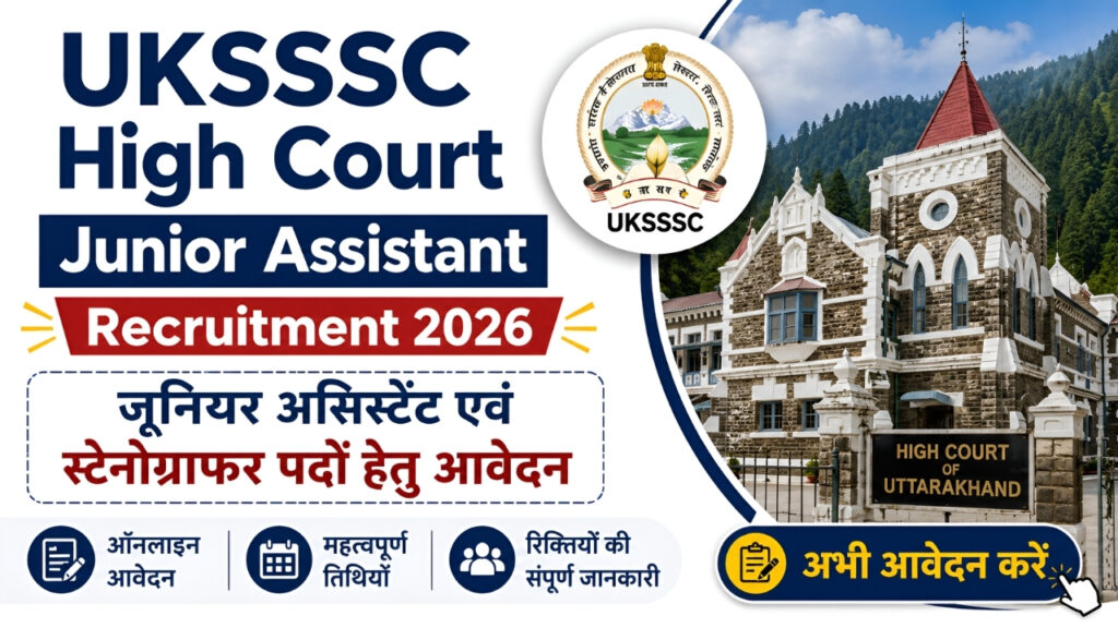 UKSSSC High Court Junior Assistant Recruitment 2026: जूनियर असिस्टेंट एवं स्टेनोग्राफर पदों हेतु आवेदन