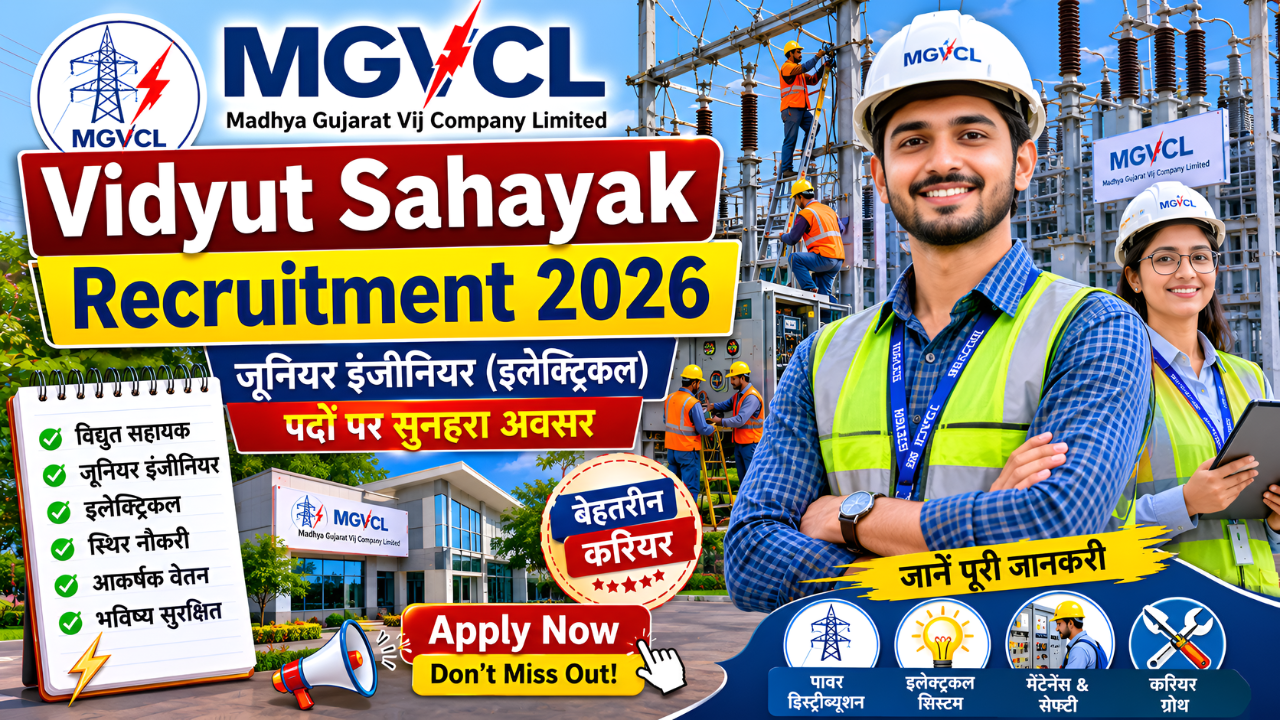 MGVCL Vidyut Sahayak Recruitment 2026: जूनियर इंजीनियर (इलेक्ट्रिकल) पदों पर सुनहरा अवसर, जानें पूरी जानकारी